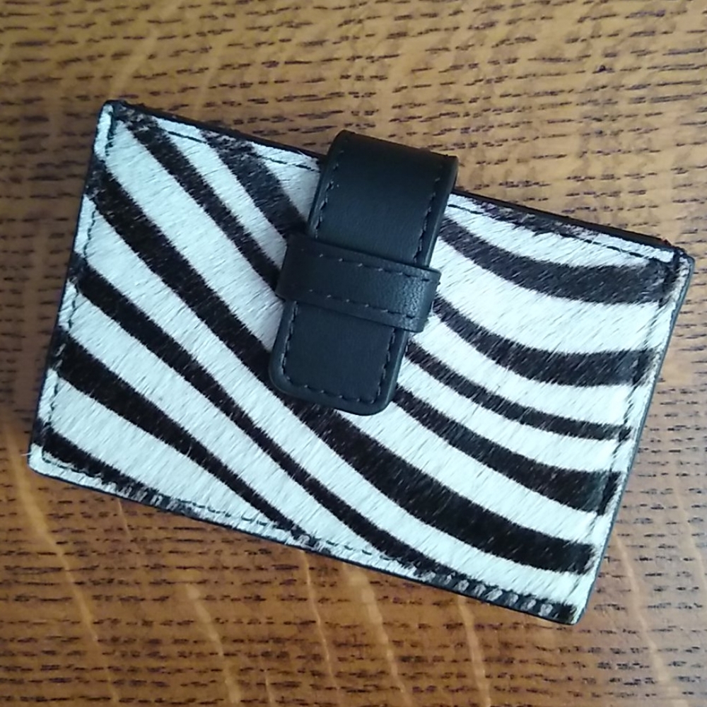 Pony hair zebra print leather card case wallet